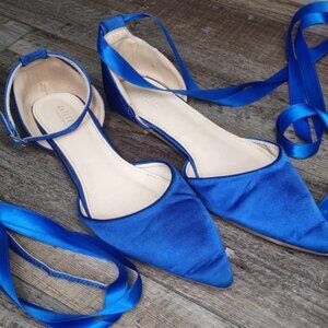 Satin Pointy Toe Ballet Flats with Ankle Tie, Ballerina Lace up, or strap